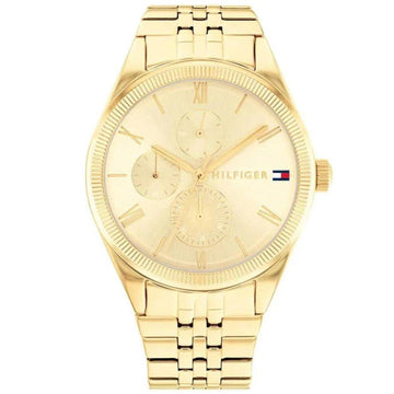 Γυναικείο ρολόι Tommy Hilfiger Monica 1782592 με χρυσό ατσάλινο μπρασελέ και χρυσό καντράν διαμέτρου 38mm με ημέρα-ημερομηνία.